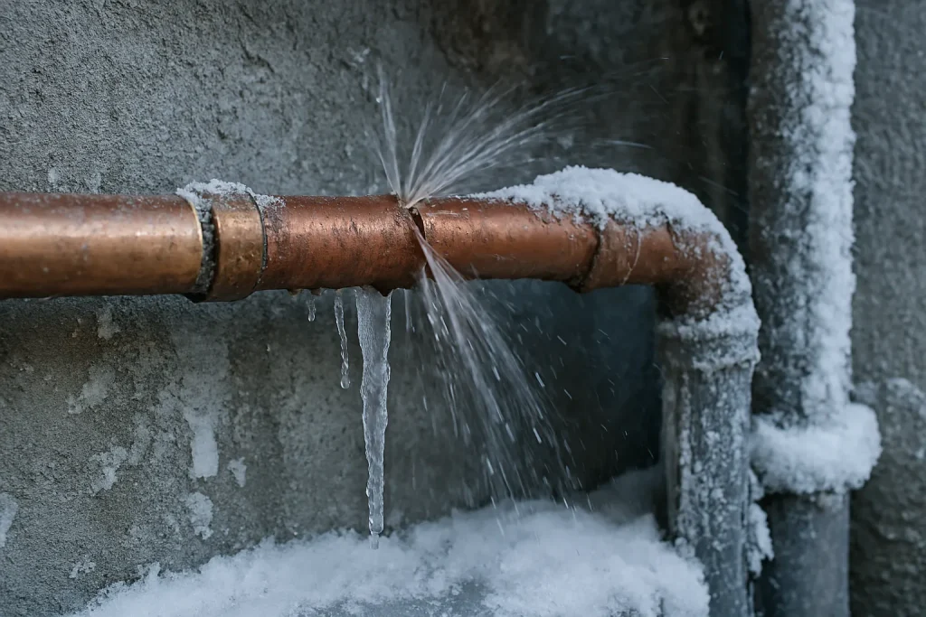 frozen copper pipe that split open
