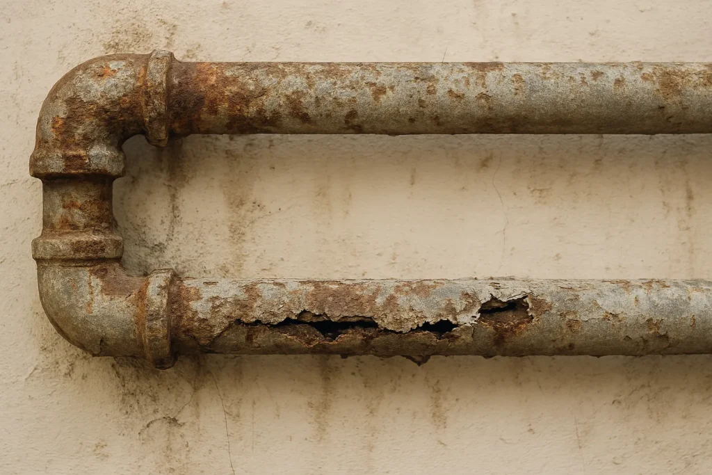 Rusty pipe with visible deterioration