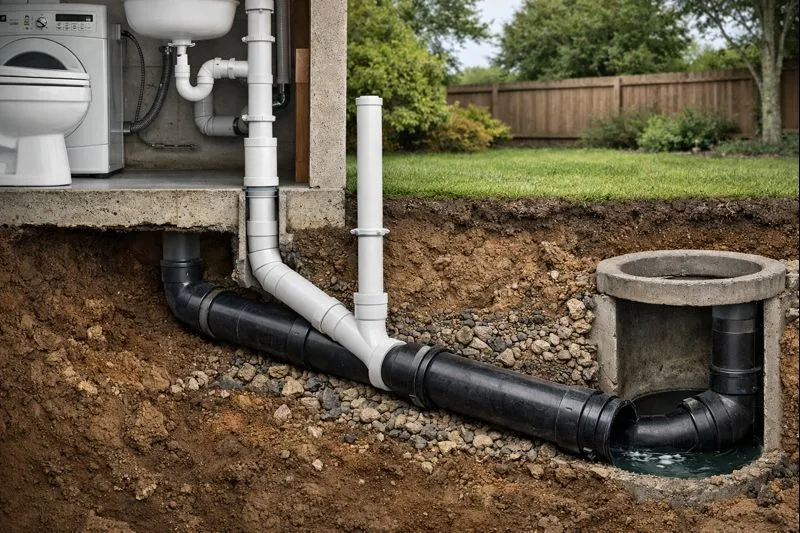 Sewer line connection to home system